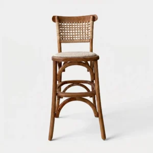 Banco Tejeda para barra, estructura de madera con asiento tapizado en tela o vinipiel.