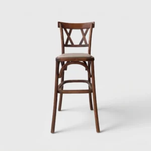 Banco Twoback de madera para barra, estructura de madera con asiento tapizado en tela o vinipiel.