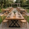 Mesa Rectangular de madera para evento, baso metálica doble x. Ideal para interiores.