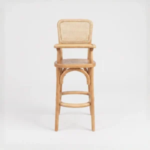 Silla Periquera Alessia de madera para niños. Respaldo en bejuco, asiento tapizado.